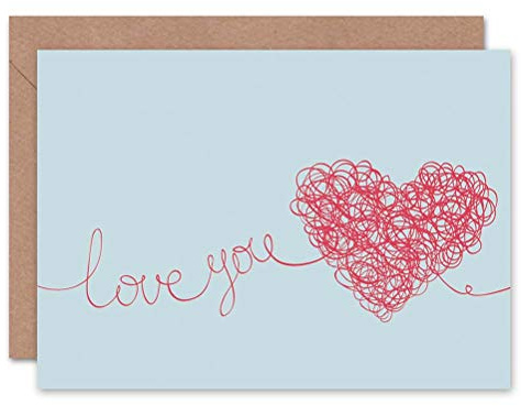 Wee Blue Coo VALENTINE ROMATIC LOVE YOU HEART SCRIBBLE ART GREETINGS GREETING CARD