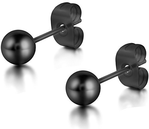 Flongo 5mm Edelstahl Perlen Ohrstecker schwarz Gestüt Stecker Ohrringe Ohrstecker Ohrhänger Schwarz Kugel Kugel Perle Perlen Runde Kreis Circle Herren,Damen