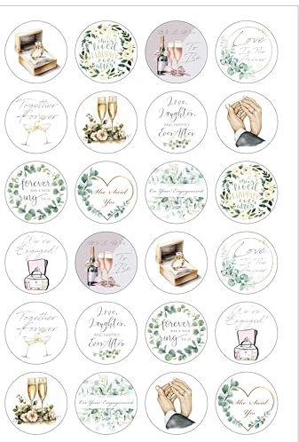24 PRECUT Love Engagement Engaged Wedding I Do Themed Edible Wafer Paper Round Cake Toppers - Perfect for Valentines Day