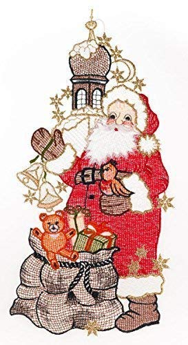 Plauener Spitze Fensterbild Santa Claus farbig Fensterdeko Fensterschmuck Bilder Handarbeit Deko Fenster