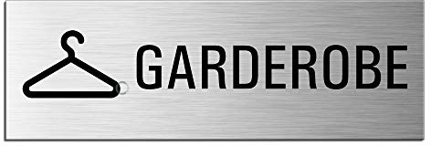 Schild Garderobe 240 x 80 mm Hinweisschild aus Aluminium gebürstet Edlstahloptik selbstklebend 26035-S