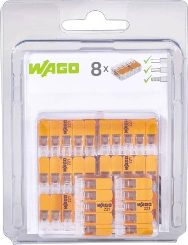 Wago Klemme, 5-Leiter, 4 mm², Verbindungsklemme mit Hebel, 221-415 (8 Stück), Transparent