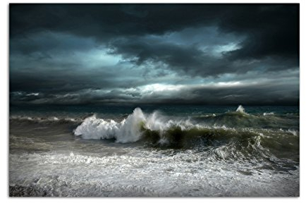 120x80cm - Fotodruck auf Leinwand und Rahmen Meer Wellen Sturm Wolken dunkel - Leinwandbild auf Keilrahmen modern stilvoll - Bilder und Dekoration