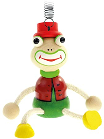 Mertens Springfigur bunter Frosch aus Holz, (lustiges buntes Schwingtier aus Holz mit Spiralfeder, verschieden Einsetzbar für Baby's und Kinder, Größe 10 x 5 x 19 cm), Mehrfarbig