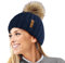 TOSKATOK® Womens Winter-Rib Strickmütze/Beanie mit abnehmbaren Chunky Faux Fur Bobble Pom Pom-Navy