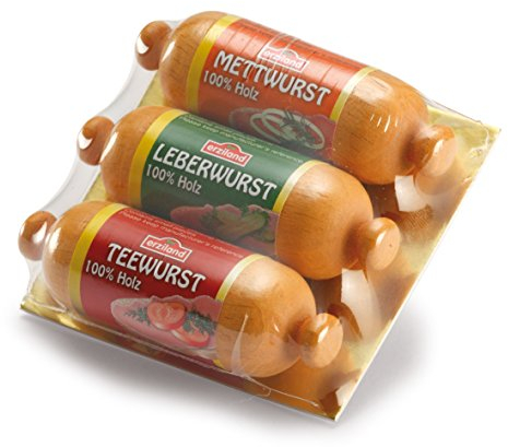Erzi 15045 Würstchen zum Streichen aus Holz, Kaufladenartikel für Kinder, Rollenspiele