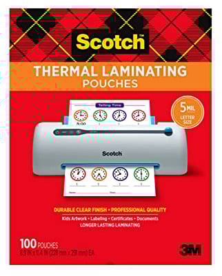 Scotch, Laminierfolien, 100 Stück, klar, 5 mil – zum Laminieren von Visitenkarten, kleinen Bannern, Aufsätzen, Büro- oder Schulmaterialien, passend für Papier im Format Letter 22,6 × 28,9 cm