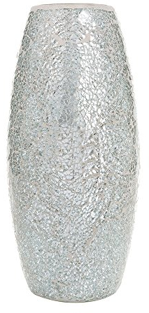 London Boutique Vases pour Fleurs Fait Main mosaïque Paillettes Vase décoratif en Verre Brillant Cadeau Cadeau (Argent)
