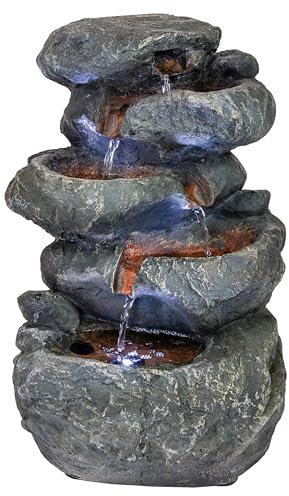 Sunnydaze Tabletop Water Fountain - 15-Inch 6-Tier Relaxing Indoor Desktop Water Fountain with LED Lights - Office, Bedroom, Living Room