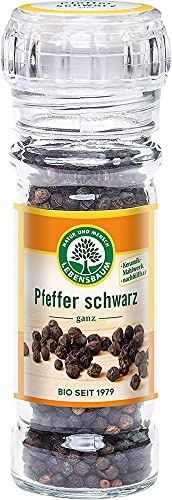 Lebensbaum Pfeffer schwarz ganz, Bio-Gewürz, Schwarzer Pfeffer in der Mühle für Soßen, Fleisch & Fisch, vegan, 1 x 45g