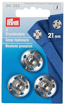 Prym Druckknöpfe zum Aufnähen, Messing, schwarz, 21 mm, silberfarben, 3 Stück