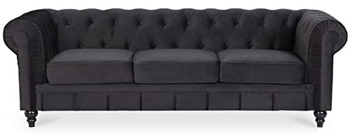 Canape Chesterfield Velours 3 Places Altesse Noir