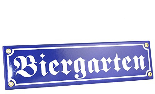 Bavariashop Emaille-Schild Biergarten, Straßenschildoptik, Blau Weiß, Dekoration für Haus, Garten, Partykeller