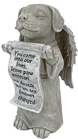 Design Toscano Hundefigur „Paw Prints in Our Hearts“, grau, 11,5 x 12,5 x 24 cm, QL59384