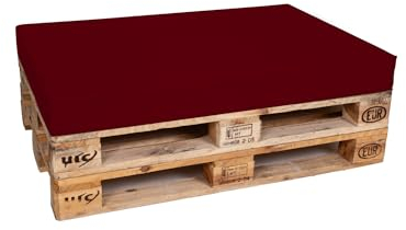 TexDeko® Palettenkissen 120 x 80 x 12cm Wasser-& schmutzabweisend Abnehmbarer Bezug mit Reißverschluss waschbar gepolstertes Sitzkissen für Europalette Palettenpolster (Bordeaux)
