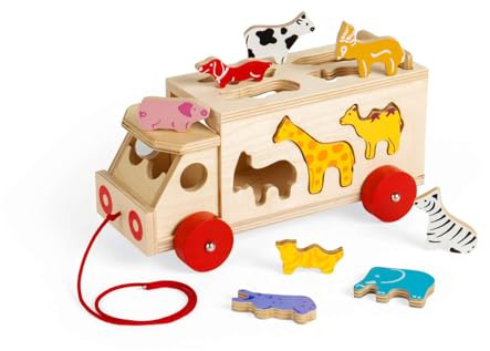 Bigjigs Toys Tier-LKW Holz-Formsortierer, Nachziehspielzeug für Babys