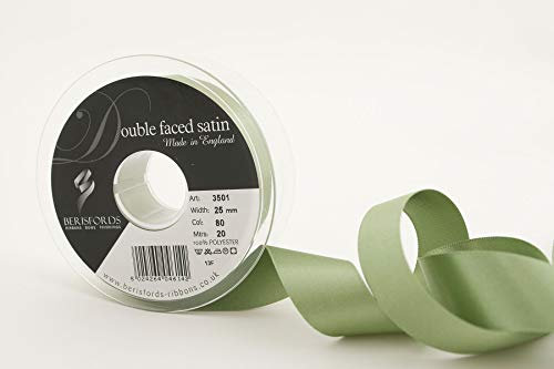 Berisfords 3501 25mm 80 Khaki Double Satin Ribbon x 20mtr, 25 mm