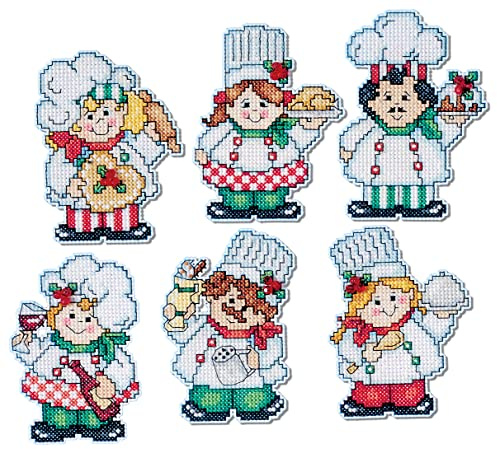 Design Works Crafts Kreuzstich Stickpackung Weihnachtsbaum-Dekoration Weihnachtliches Kochen 6er Set, Zählmuster