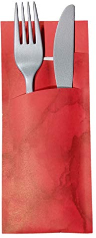 30 Bestecktaschen mit Serviette rot marmoriert 20 cm