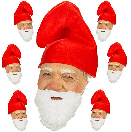 Spassprofi 7 Zwergenmützen rot + Bart Hut für Kostüm Zwerge Gnom Märchen