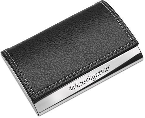 Schmalz® Visitenkartenetui Visitenkartenbox Julien mit Gravur schwarz Lederoptik Metall graviert inkl. Gravur