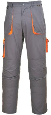 Portwest TX11 Texo Contrast Trousers Elasticated Waist 2 Thigh Pockets Grey | Grey, X Large, EN 14404, UPF 40+, Regular Fit, 40% Polyester, Bartacked at All Stress Points, Hook and Loop Hems, Workwear