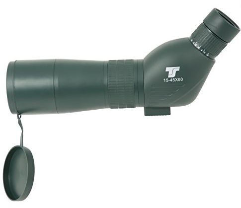 TS-Optics Tssp60ya Zoom Spektiv 15-45 x 60 mm angenehmer 45° Einblick kompakt mit Tragetasche