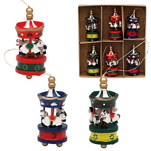 Holzbaumbehang als 6er Set, Motiv: Karussell, ca. 6 cm