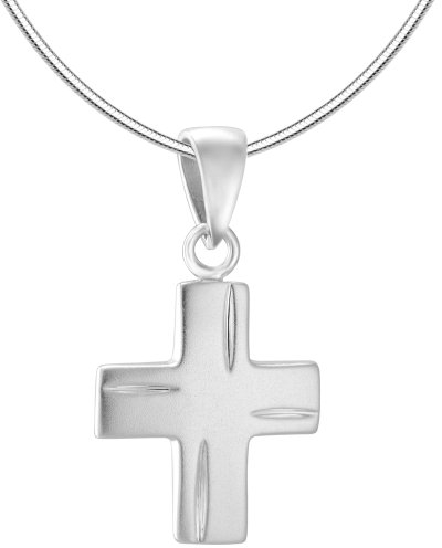 Vinani Anhänger Kreuz mittelgroß diamantiert mattiert mit Schlangenkette 45 cm Sterling Silber 925 Kette Italien AKM-S45