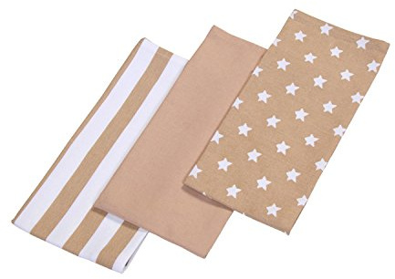 Homescapes Geschirrtücher Set Stars 3tlg, beige weiß ca. 50 x 70 cm, Geschirrhandtücher aus 100% reiner Baumwolle, waschbare Trockentücher Geschirr.