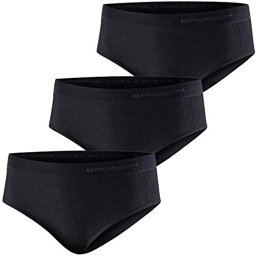 BRUBECK 3er Pack Damen Classic | Atmungsaktiv | Sport | Funktionsunterwäsche | Unterhose | Schlüpfer | Slip | 39% Merino-Wolle | HI10080