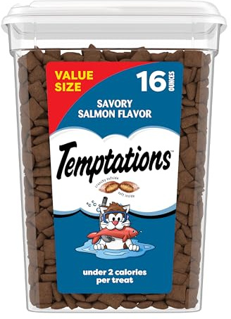 Temptations Cat Treats Classic Crunchy and Soft Cat Treats, Savory Salmon Flavor, 16 oz. Tub