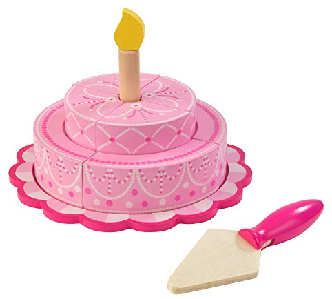 KidKraft 63382 Rosa Spielzeug-Geburtstagstorte aus Holz Zubehör für Kinder-Spielküchen