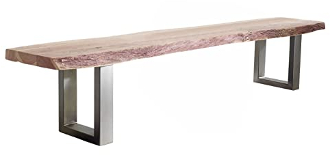 MASSIVMOEBEL24.DE | Freeform Bank aus massiver Baumkante #132 im Landhausstil | aus Akazienholz - Natural Stone, lackiert | 155x38x45 cm | Sitzbank Holzbank Baumbank Massivholz