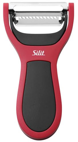 Silit 2in1 Sparschäler 14 cm, Gemüseschäler mit Julienne-Schneider, Edelstahl mattiert, Kunststoff, spülmaschinengeeignet, platzsparend