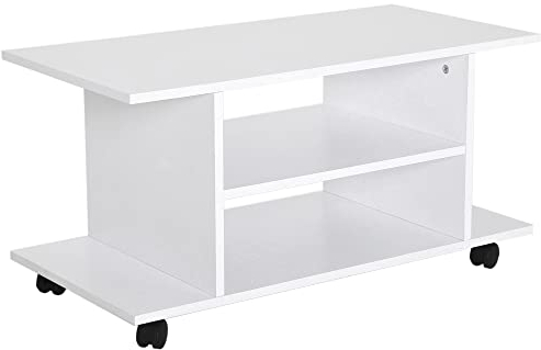 HOMCOM Mueble para Televisión Mesa para TV con Estantes y Ruedas con Bloqueo Superficie de Melamina 80x40x40 cm Blanco