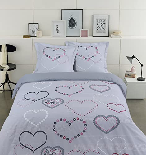 Vision - Parure Housse de Couette Valentine - Housse de Couette 260x240cm avec 2 taies Assorties 65x65cm - 100% Coton