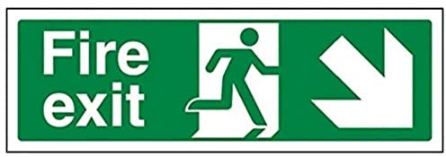 V Safety 14006AX-R Fire Exit Arrow Down Right Sign - Landscape - 300mm x 100mm - 1mm Rigid Plastic, Green
