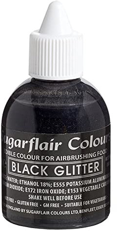 Sugarflair Black Metallic Glitter Edible Airbrush Colour - Edible Food Colouring Airbrush Paint for Cakes, Cupcakes, Icing and Cake Decorations - 60ml