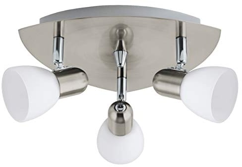 EGLO Deckenlampe Enea, 3 flammige Deckenleuchte, Deckenstrahler aus Metall in Nickel-Matt, satiniertes Glas in Weiß, Wohnzimmerlampe, Spots mit E14 Fassung