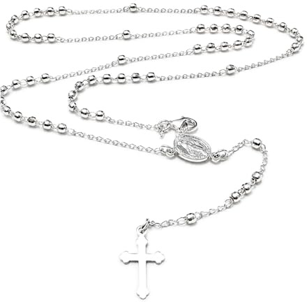 amorili Collana Rosario Uomo Donna in Argento 925 con Postine e Grani Sfaccettati Diamantati – Collana Religiosa Cattolica Cristiana di Fede – Gioiello Elegante