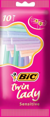 BIC Twin Lady Einwegrasierer für Damen, mit zwei Klingen aus hochwertigem Edelstahl, schmalem Kopf und leichtem farbigem Griff, 10 Stück