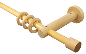 Holz Gardinenstangen in der Farbe Buche mit 16 mm Durchmesser Endstück Kappe, Länge 200 cm