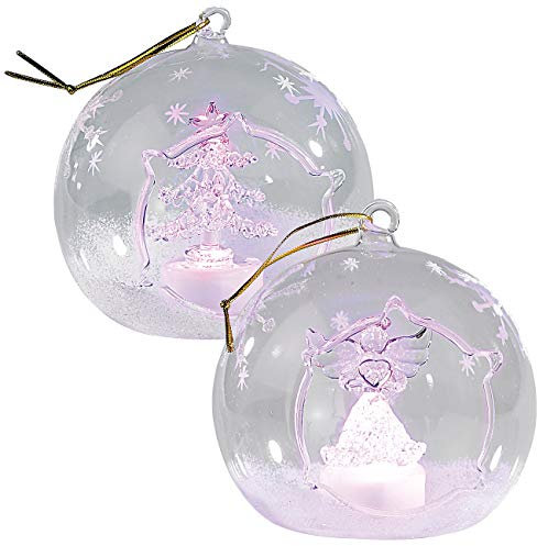 Lunartec Glaskugel Weihnachtsbaum: Mundgeblasene LED-Glas-Ornamente in Kugelform, 2er-Set (Glaskugeln Weihnachtsbaum, Mundgeblasene Weihnachtskugeln, Weihnachtsbaumkerzen)
