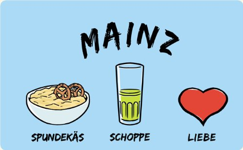Frühstücksbrettchen Mainz: Spundekäs-Schoppe-Liebe als Geschenk für Meenzer & Fans der Karnevalshochburg oder als Mainz Souvenir