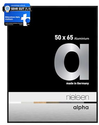nielsen Bilderrahmen, 50 x 65 cm, Aluminium, Schwarz matt, Posterrahmen zum Aufhängen im Hoch- & Querformat, Echtglas, Alpha