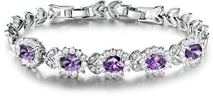 Gulicx, bracciale Tennis, argento/oro, con 5 cristalli ovali rubino/zaffiro/ametista color viola/bianco/blu/rosso, base metal, colore: purple, cod. L113c