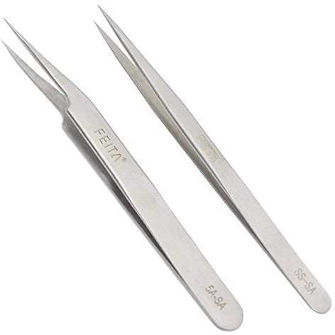 FEITA Precision Tweezers Pointe droite et inclinée en acier inoxydable Meilleur ensemble professionnel de la pince à épiler pour extension de cils, artisanat, bijoux