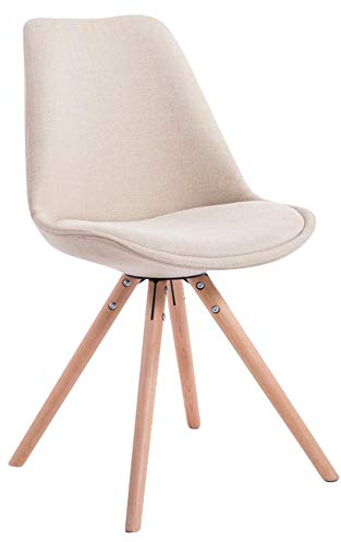 CLP Retro-Stuhl Toulouse Rund Mit Stoffbezug Und Hochwertigem Sitzpolster I Lehnstuhl Mit Stabilem Holzgestell I Sitzhöhe 48 cm, Farbe:Creme, Gestell Farbe:Natur