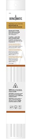 Bernzomatic® Bronze Flux-Coated Brazing and Welding Rods - Four 12 inch Rods for Everyday Repairs of Steel, Cast Iron, and Copper Metals; Working Temp of 1,595° to 1,630° F